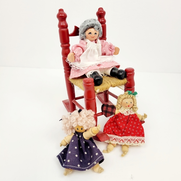Joanne Firestenberg Toys Vintage Wood Rocking Chair Red 3 Dolls